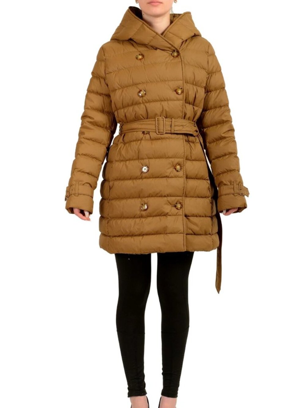 Burberry Women's "WITLEY" Taupe Hooded Double Breasted Down Coat